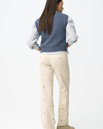 'Bonnye' Wide Leg Floral Jeans - Beige