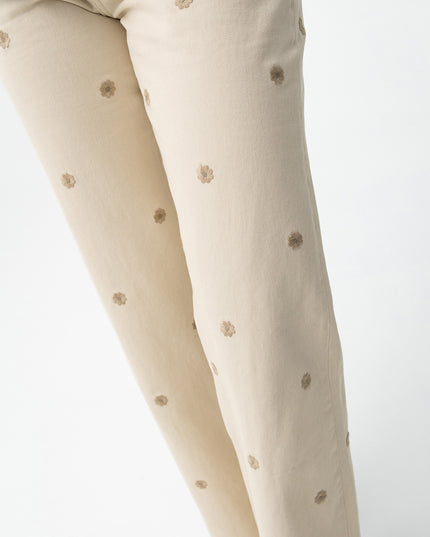 'Bonnye' Wide Leg Floral Jeans - Beige