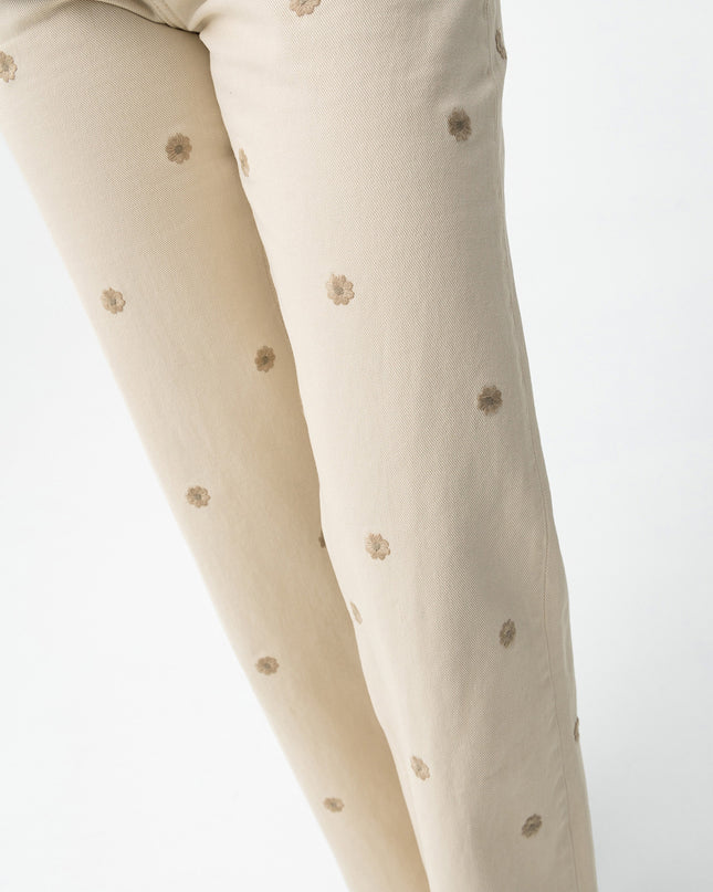 'Bonnye' Wide Leg Floral Jeans - Beige