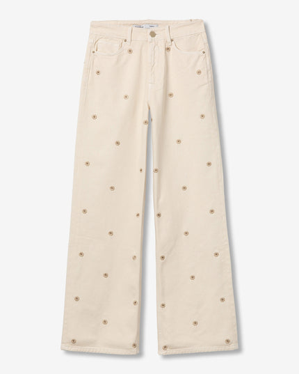 'Bonnye' Wide Leg Floral Jeans - Beige