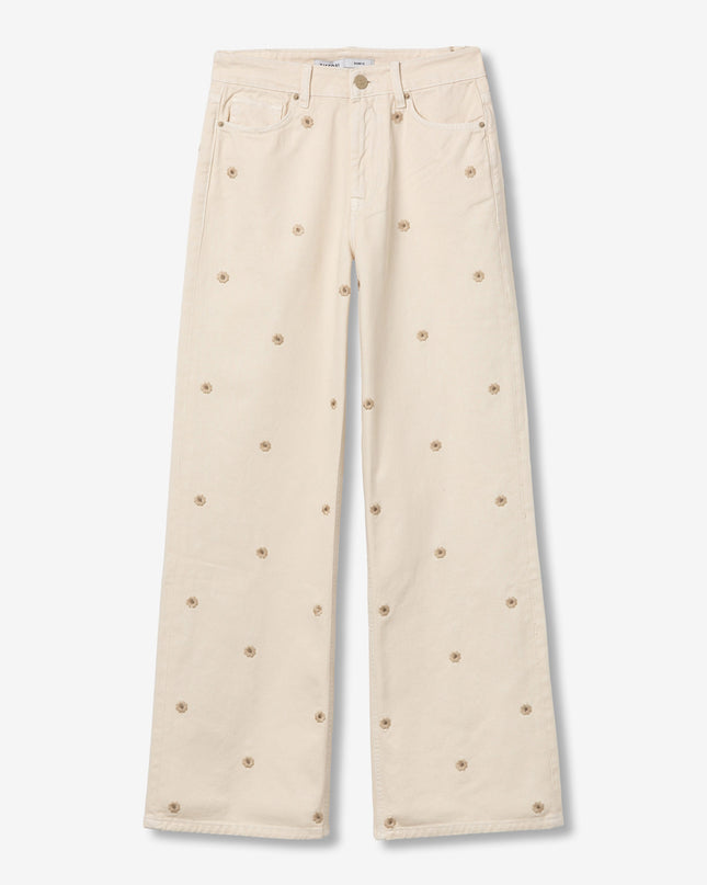 'Bonnye' Wide Leg Floral Jeans - Beige