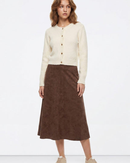 'Susy' Faux Suede Skirt - Brown