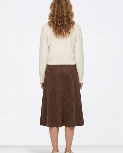'Susy' Faux Suede Skirt - Brown