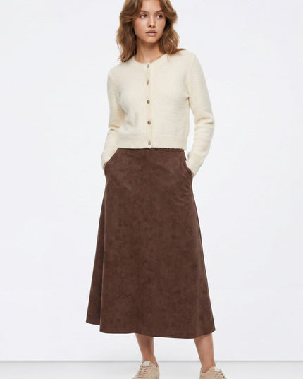 'Susy' Faux Suede Skirt - Brown
