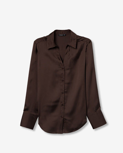'Capricho' Satin Blouse - Chocolate Brown