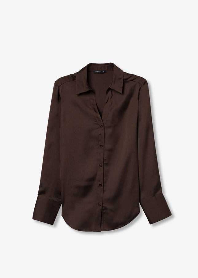 'Capricho' Satin Blouse - Chocolate Brown