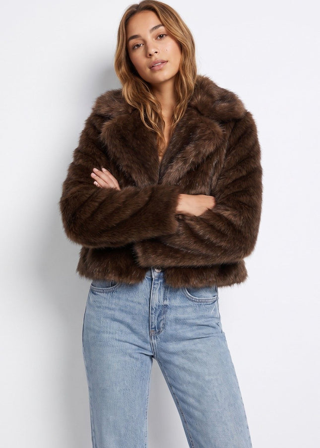 'Irina' Faux Fur Jacket - Chocolate Brown
