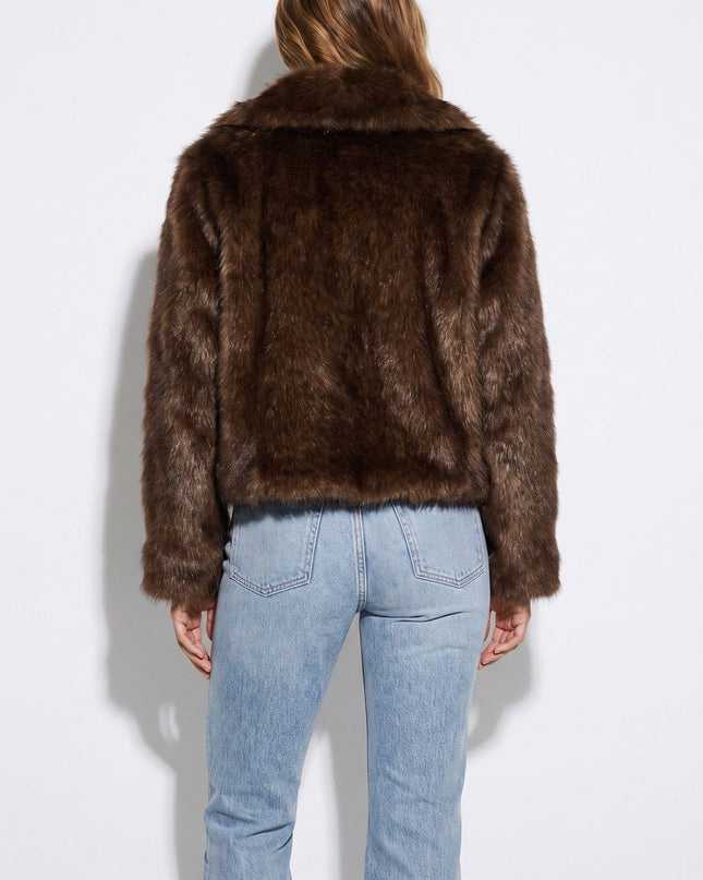 'Irina' Faux Fur Jacket - Chocolate Brown