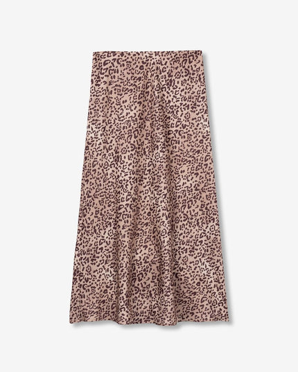 'Kansas' Satin Skirt - Beige Leopard