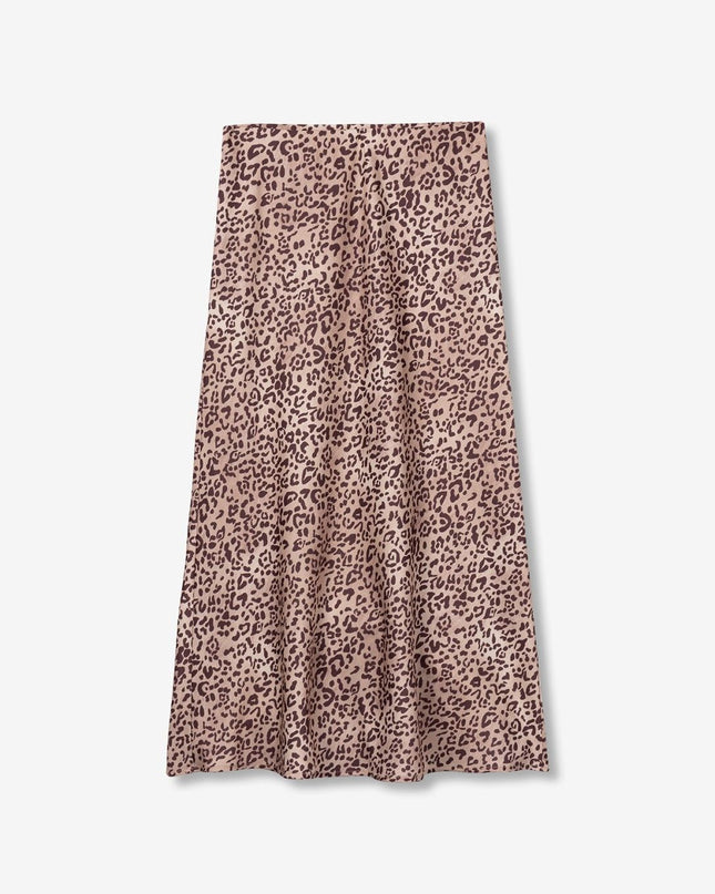 'Kansas' Satin Skirt - Beige Leopard