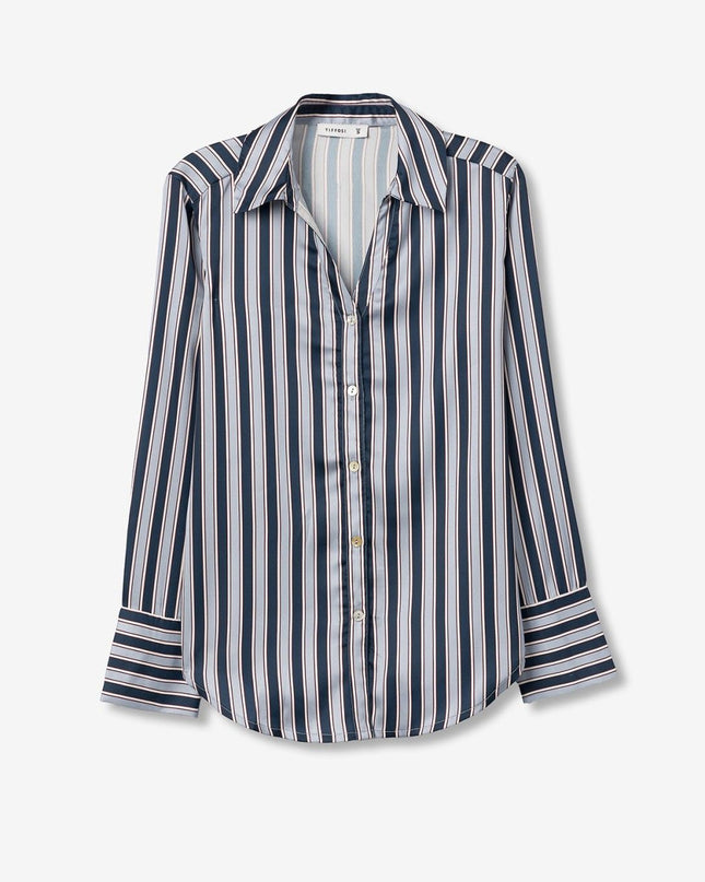 'Capricho' Satin Blouse - Estate Blue Stripe