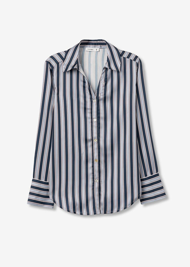 'Capricho' Satin Blouse - Estate Blue Stripe