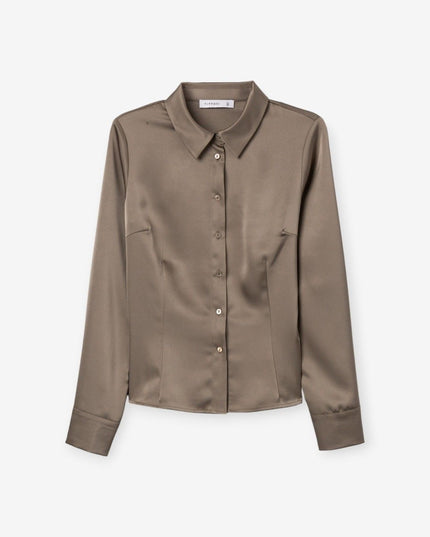 'Justina' Fitted Satin Shirt - Waterfall
