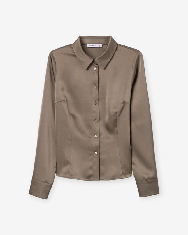 'Justina' Fitted Satin Shirt - Waterfall