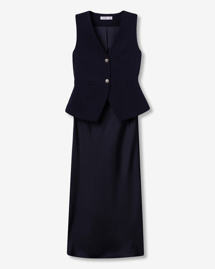 'Jerimy' Two Piece Satin Skirt and Waistcoat - Lyons Blue