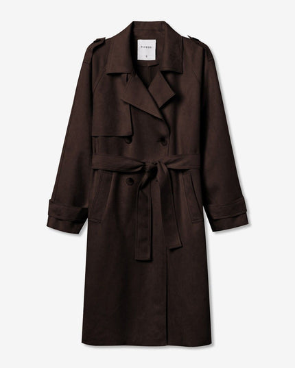 'Suez' Faux Suede Trench - Chocolate Brown