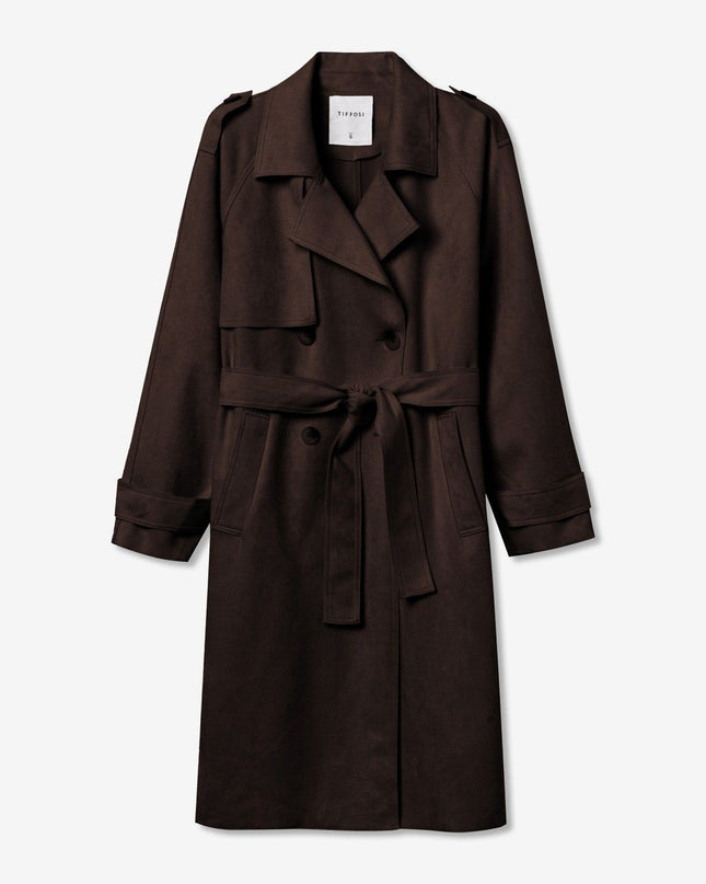 'Suez' Faux Suede Trench - Chocolate Brown