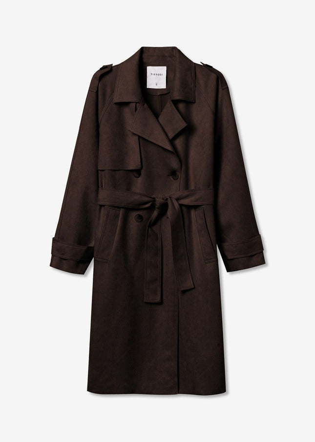 'Suez' Faux Suede Trench - Chocolate Brown