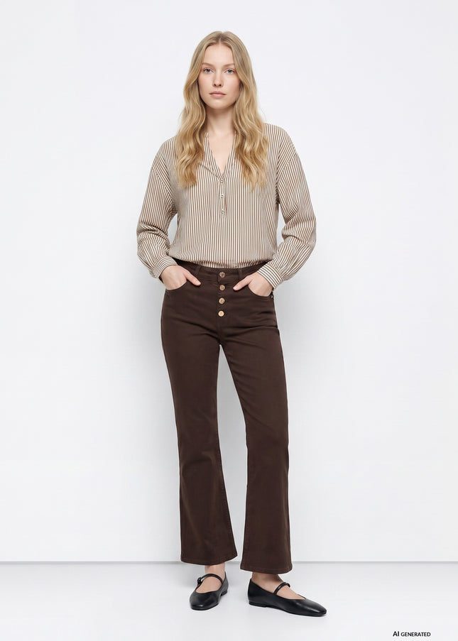 Megan Cropped Flare Jeans - Brown