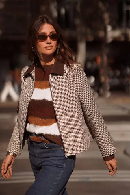 Hayley Vintage Check Short Jacket - Taupe