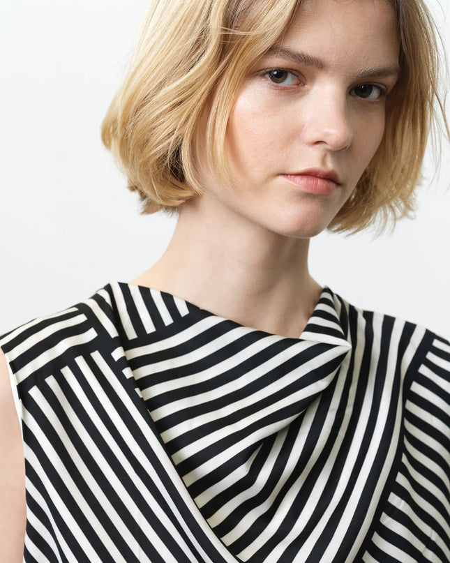 Striped Damasco Cowl Neck Tank