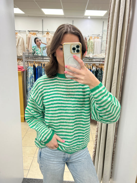 Compania Fantastica Fine Knit Striped Sweater - Green/White