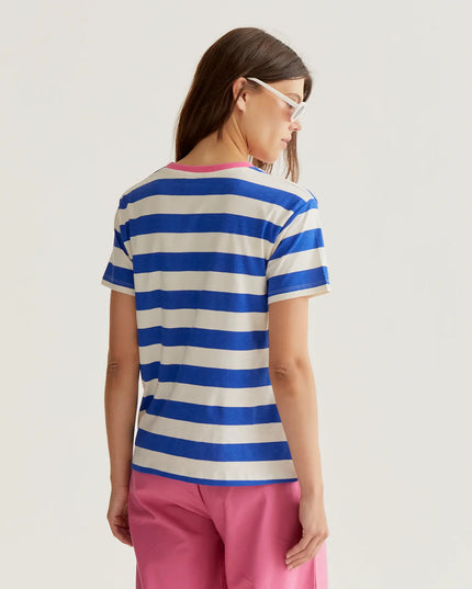 Striped Ringer Tee - Blue/Pink