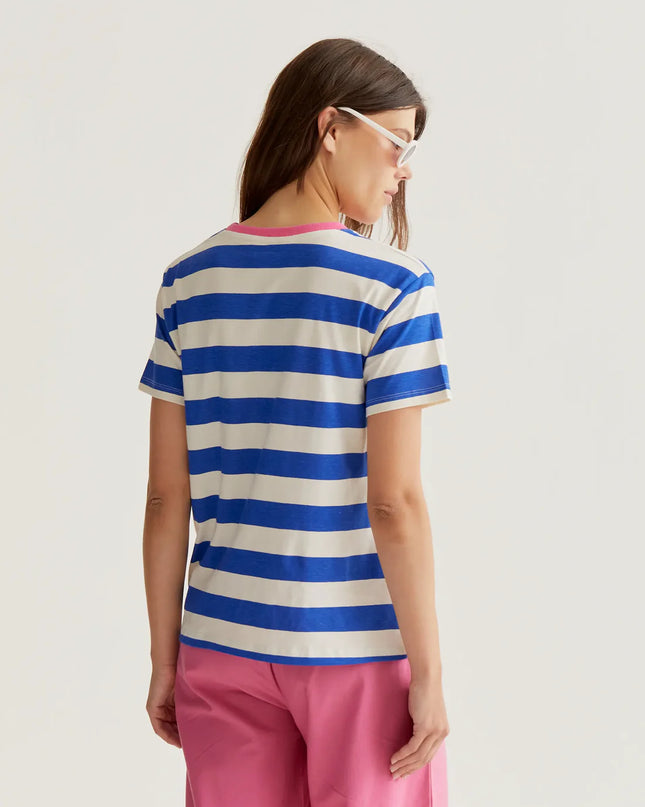 Striped Ringer Tee - Blue/Pink