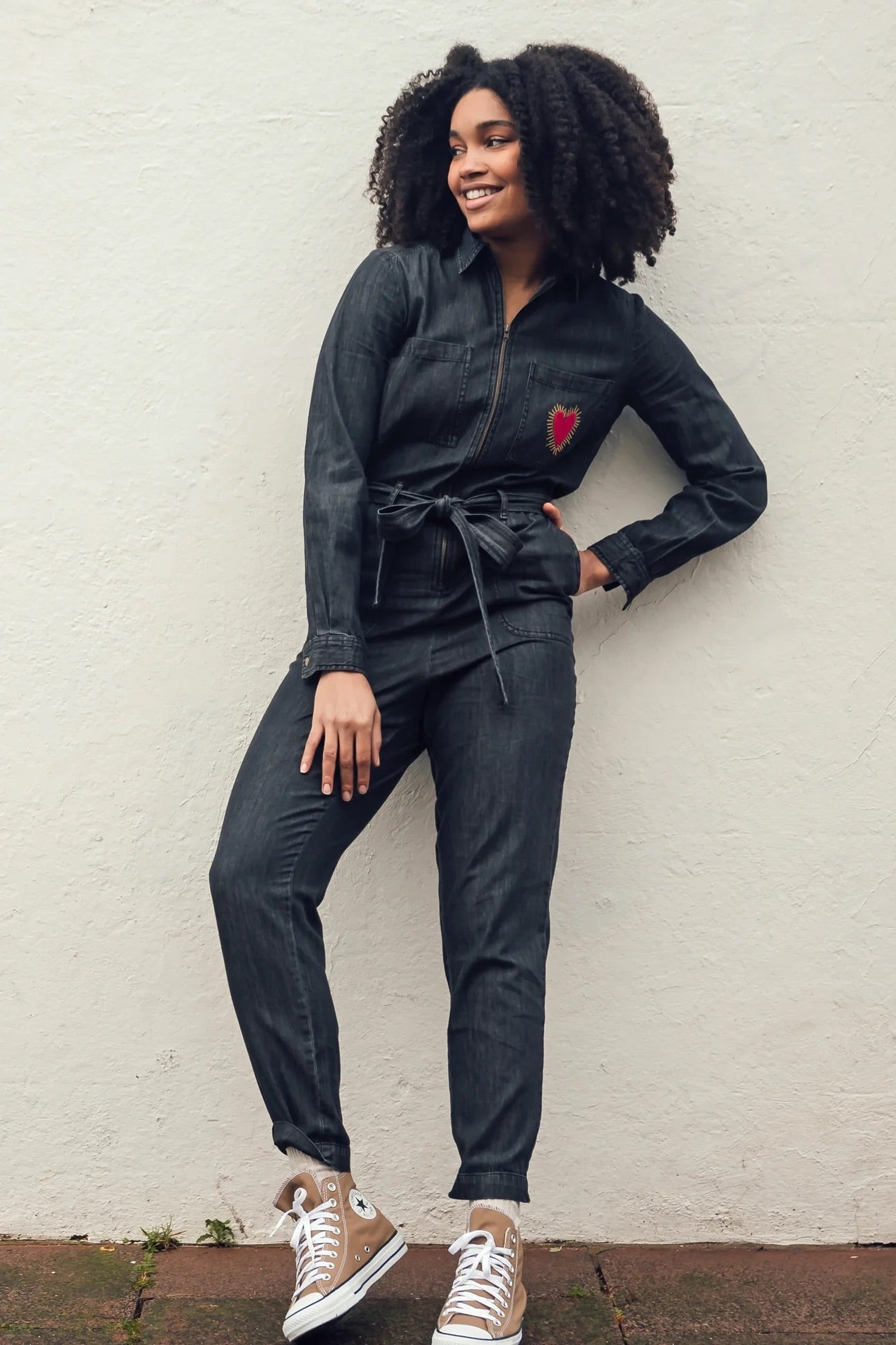 Sugarhill Brighton - Anwen Boilersuit - Washed Black, Heart Burst