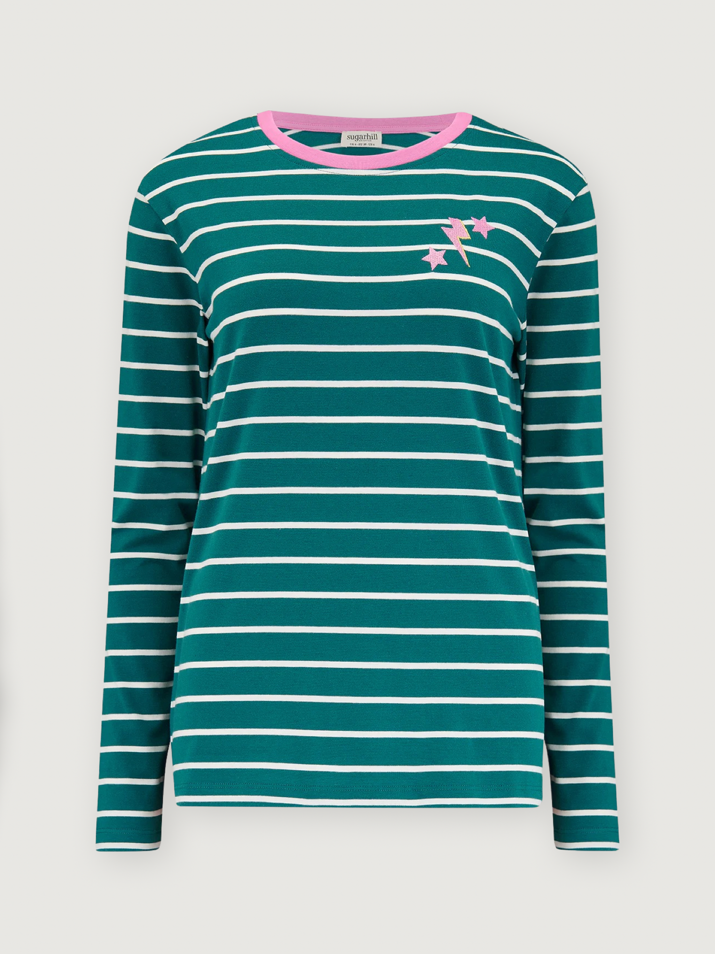 Sugarhill Brighton - Brunswick Jersey Top - Dark Green, Pink Lightning Star