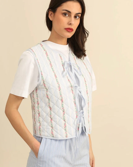 Hazel Quilted Gilet - Baby Blue Stripe