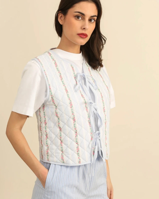 Hazel Quilted Gilet - Baby Blue Stripe