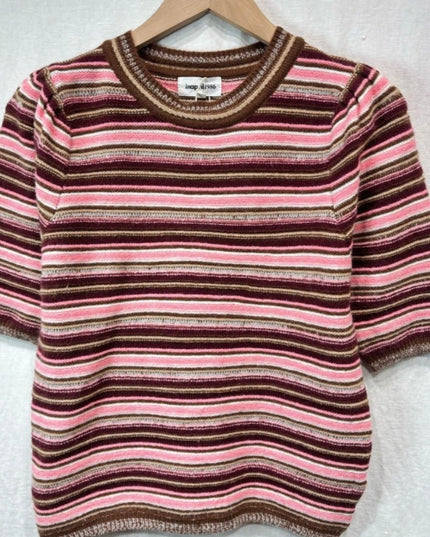 Matilda Striped Short Sleeve Sweater - Burgundy