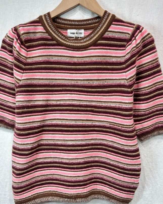 Matilda Striped Short Sleeve Sweater - Burgundy