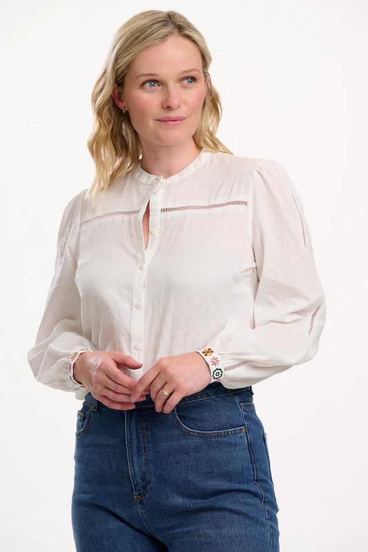 Regina Blouse - Off-White, Floral Cuff
