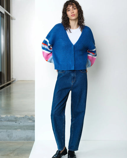 Monroe Coloured Sleeve Cardigan - Azure Blue Multi