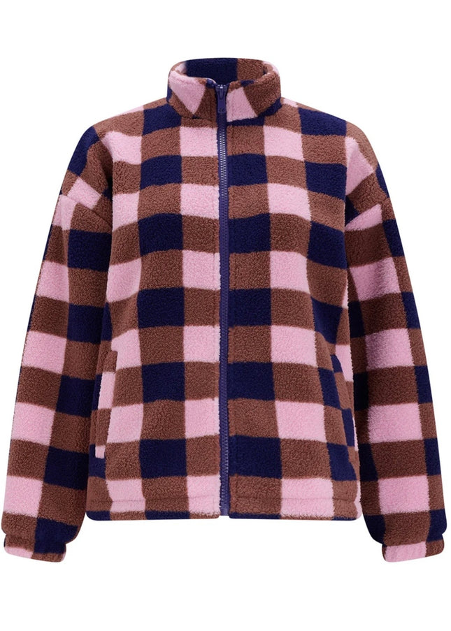 Hartley Zip Up Fleece - Navy/Pink, Check