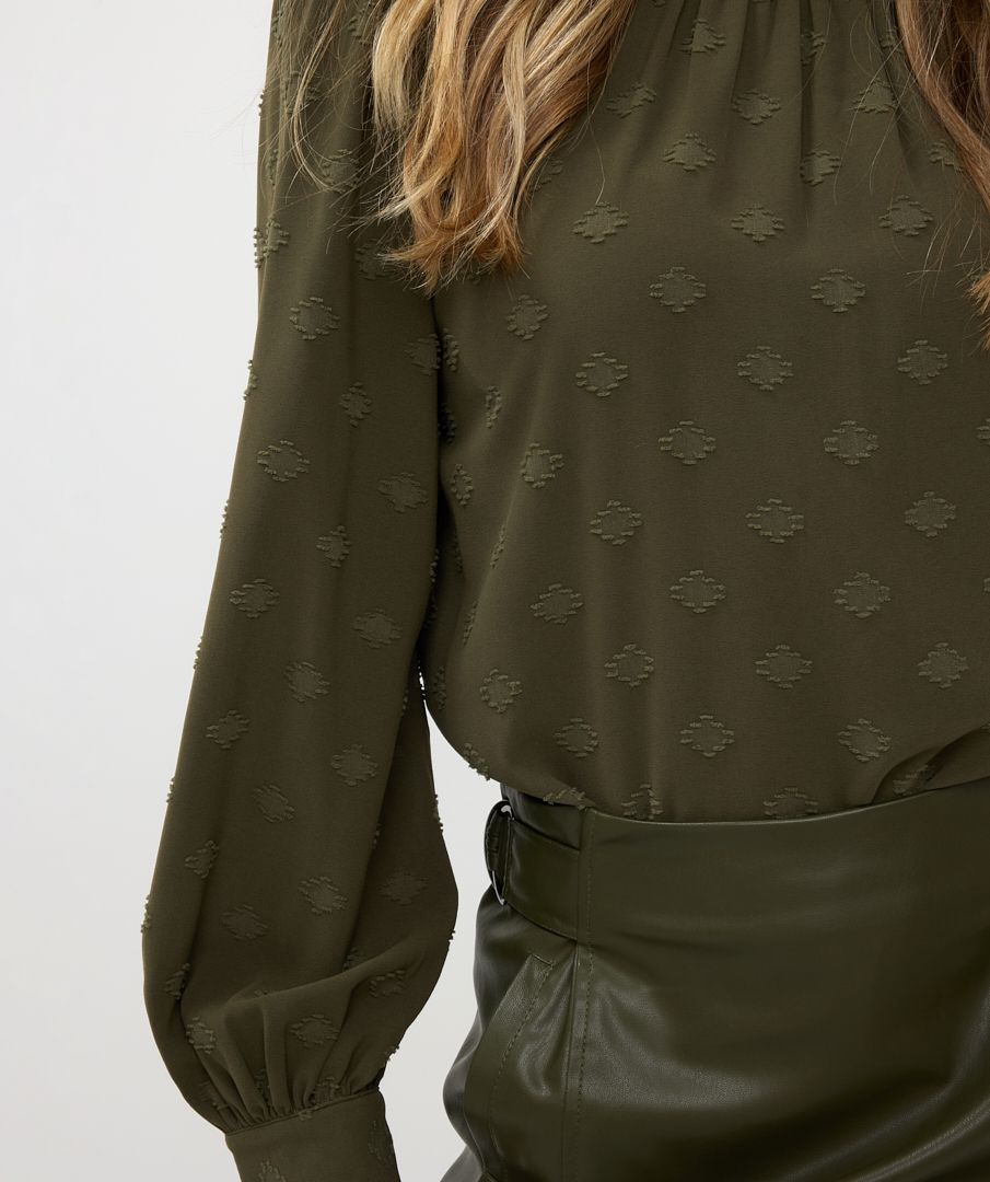 Esqualo - Plumetis Nigh Collar Blouse - Olive Green