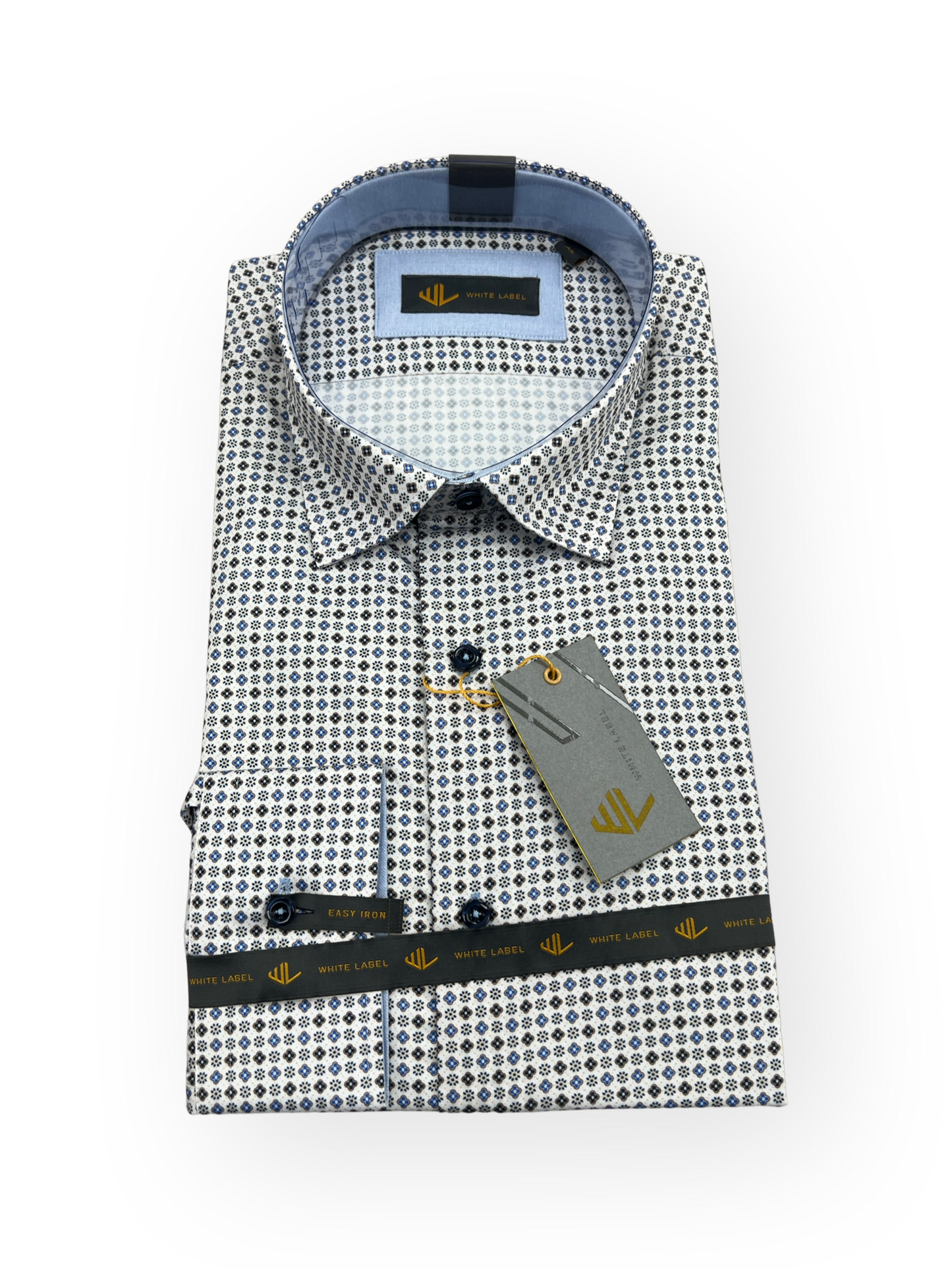 White Label Tapered Geo Print Casual Shirt - Blue Floral