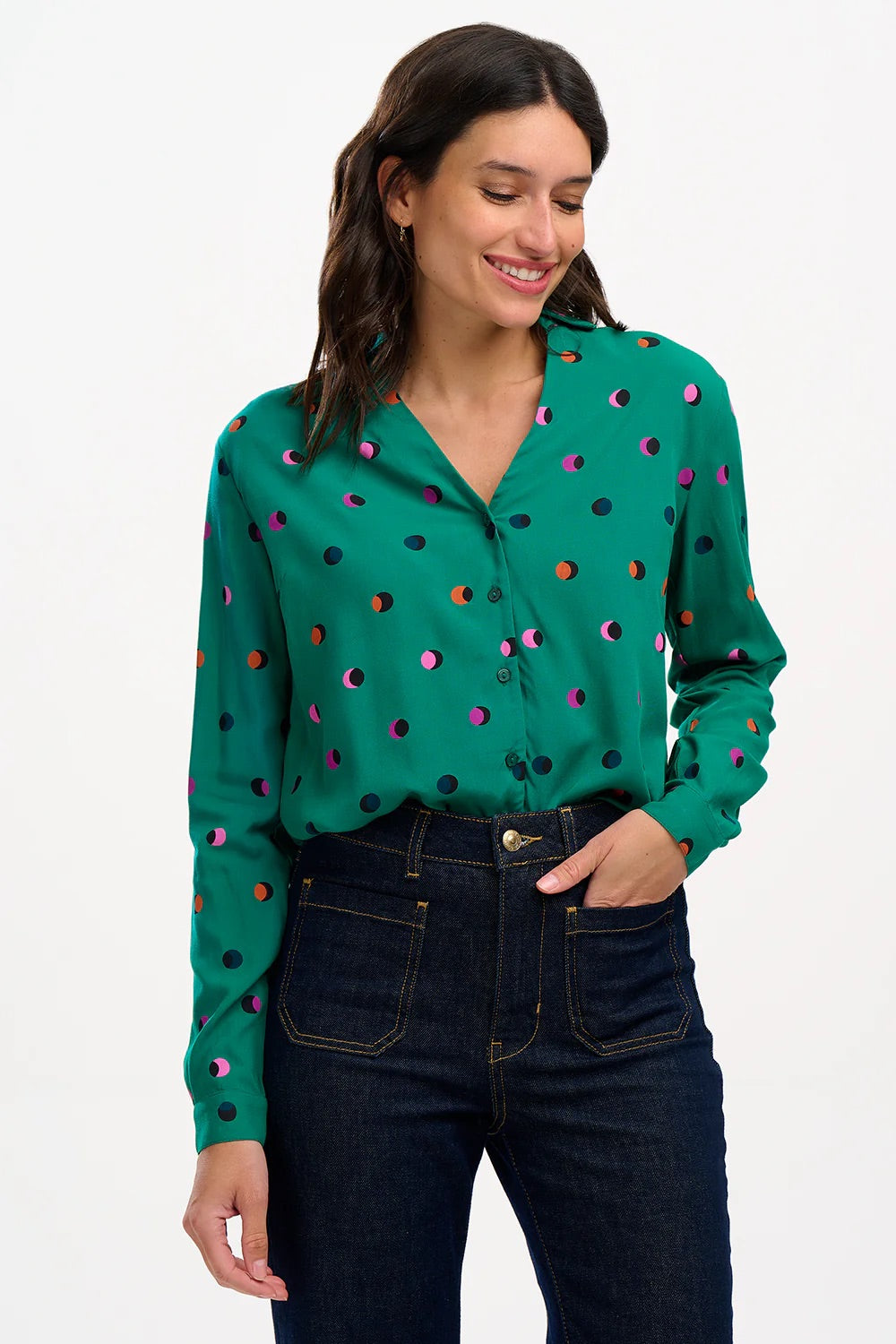 Sugarhill Brighton - Bretta Shirt - Green, Rainbow Shadow Polka