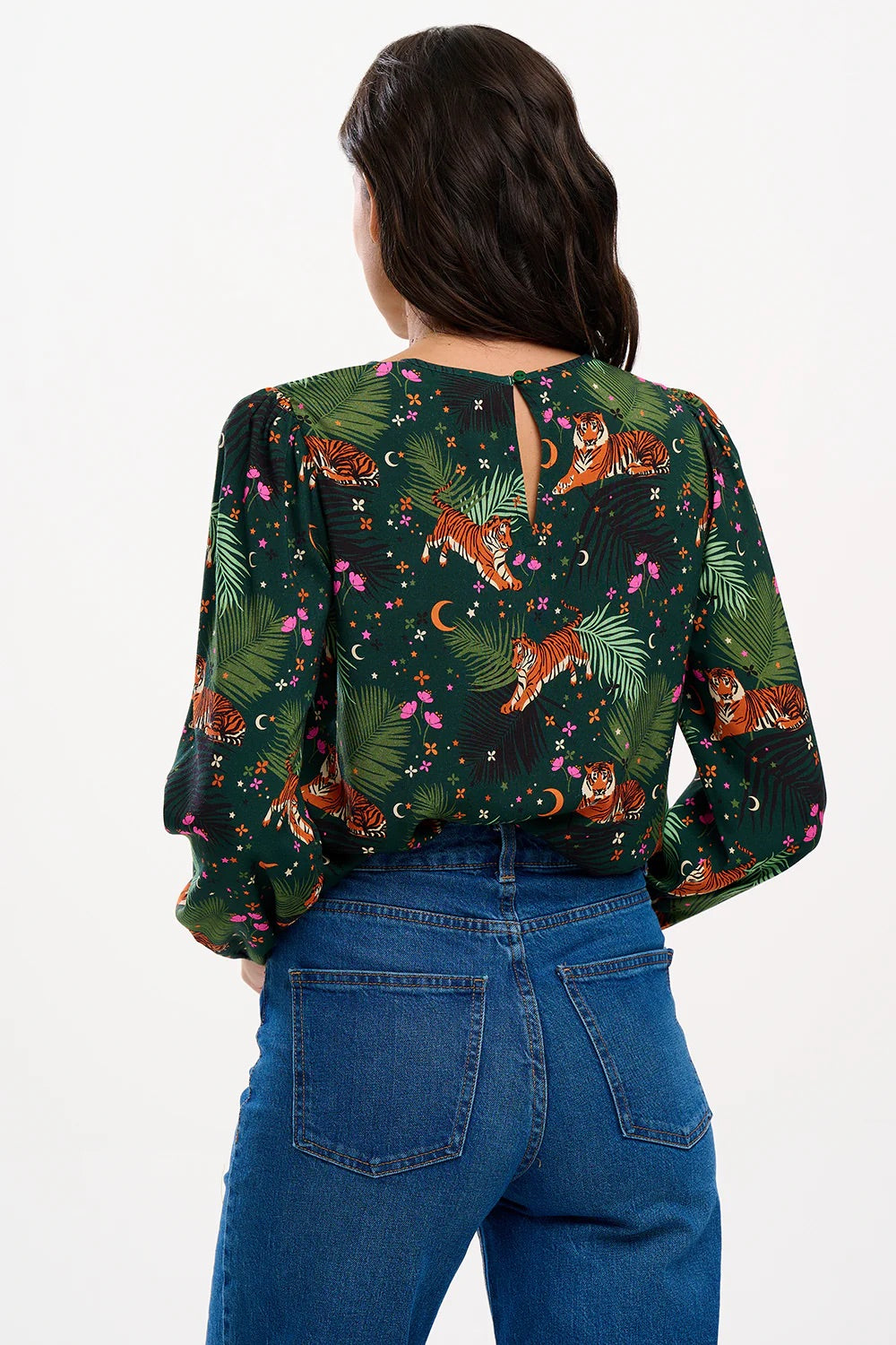 Sugarhill Brighton - Elaina Blouse - Dark Green, Tigers & Palms