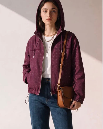 Gia Short Hooded Rhinestone Jacket - Burgundy