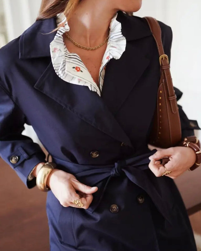 Alaina Double Breasted Trench Jacket - Navy
