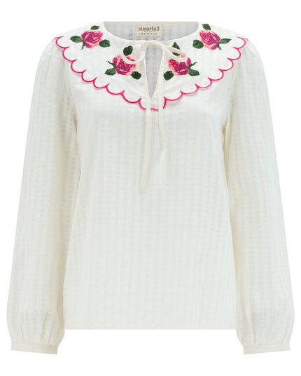 Nessy Scallop Collar Blouse - Off White, Blooming Roses