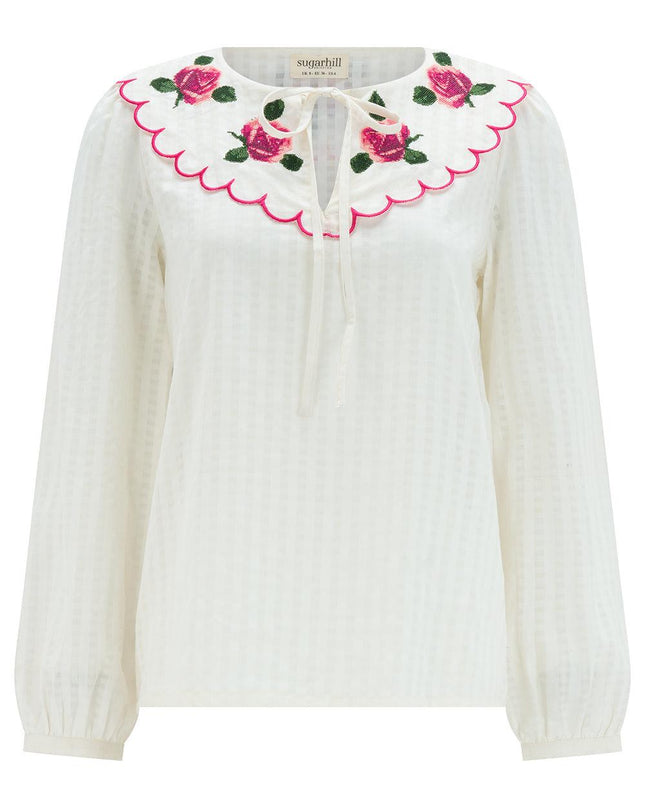 Nessy Scallop Collar Blouse - Off White, Blooming Roses
