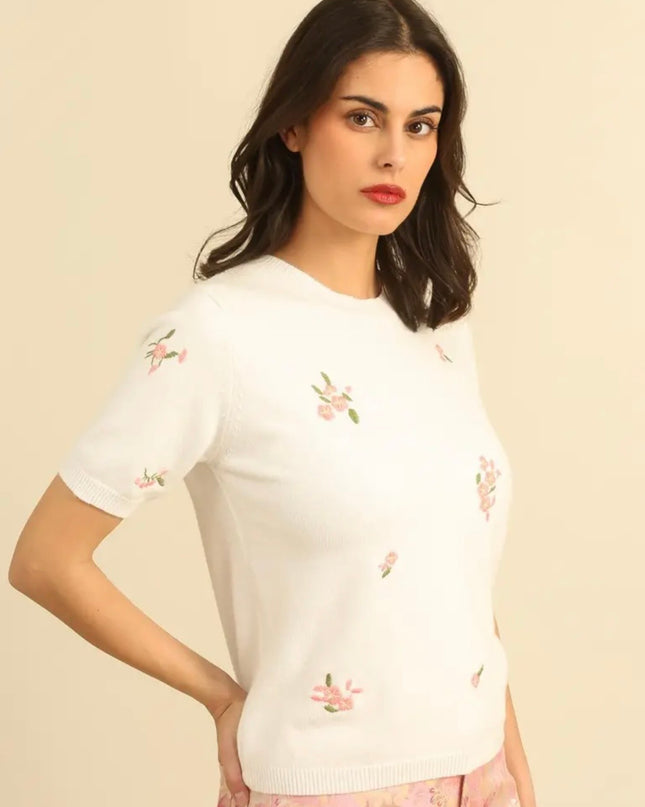 Lila Fine Knit Floral Embroidered Sweater