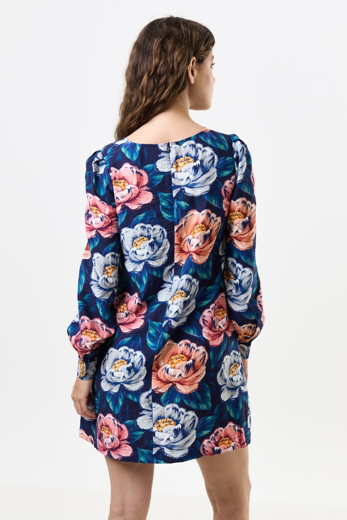 Didee Peonies Long Sleeve A-line Mini Dress - Navy