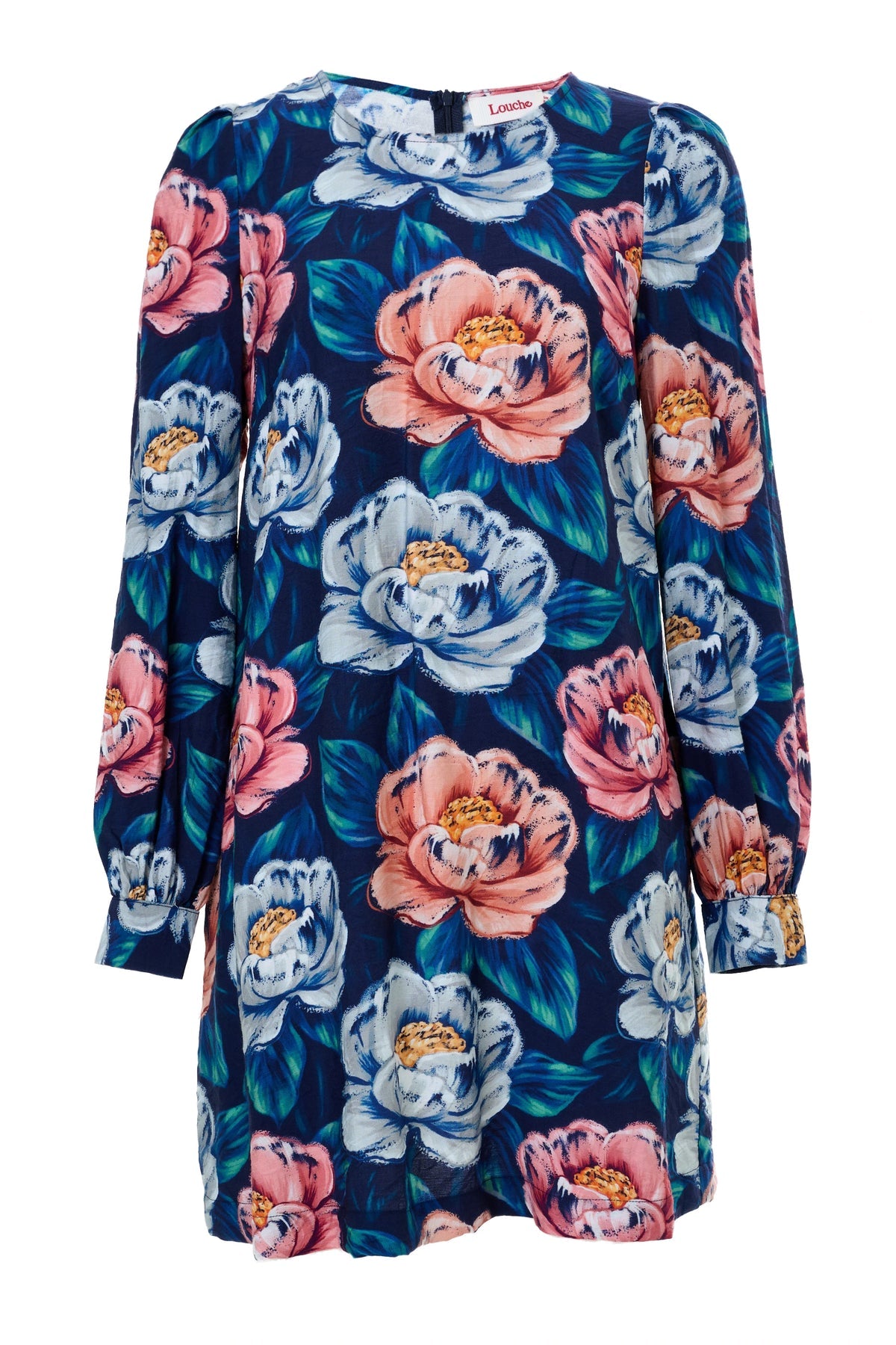 Didee Peonies Long Sleeve A-line Mini Dress - Navy