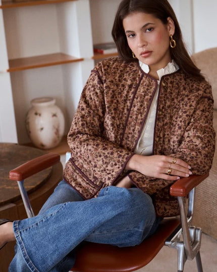 Millie Floral Quilted Jacket - Taupe