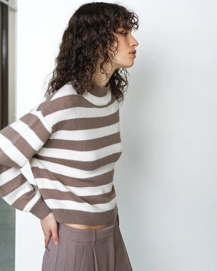 Larisa Knit Long Sleeve Jumper - Taupe/Porcelain